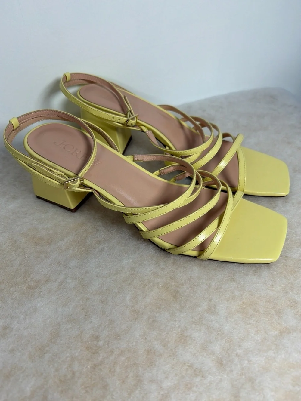J.CREW Women's Layne Yellow Strappy-Sandal Leather Heels Size 10